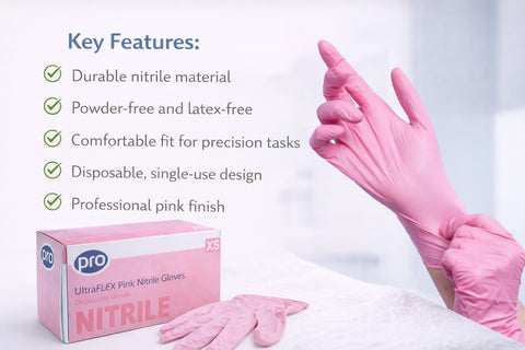 Pro Pink Nitrile Disposable Gloves