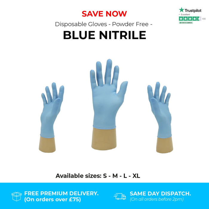 1000 Gloves (10 Boxes) - Disposable Gloves - Medical Powder Free - Blue Nitrile - Shield GD19® - Champions Gloves