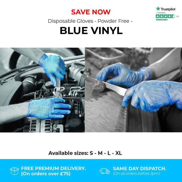 1000 Gloves (10 Boxes) - Disposable Gloves - Powder Free - Blue Vinyl - Shield GD13® - Champions Gloves