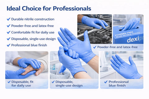 DexiPro Blue Nitrile Disposable Gloves – Powder Free (3000 Gloves)