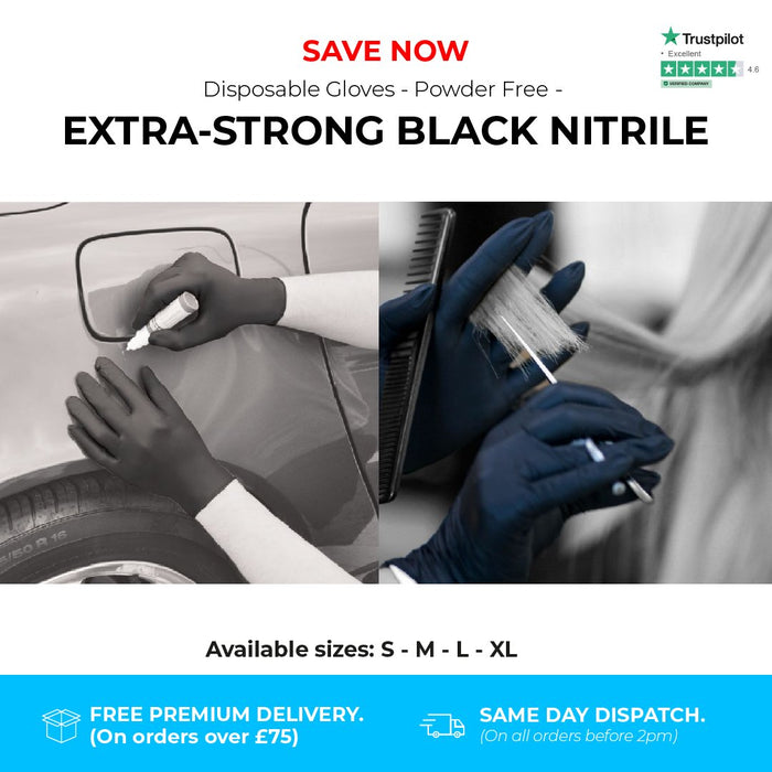 500 Gloves (5 Boxes) - Disposable Gloves - EXTRA STRONG - Powder Free - Black Nitrile - Bodyguards GL896® - Champions Gloves