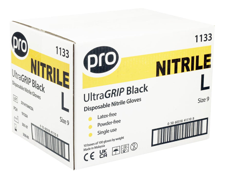 1000 Gloves, 10 Packs of 100 Gloves, Full Case of Disposable Nitrile Gloves - Extra Strong 5G - Premium Black - Powder Free