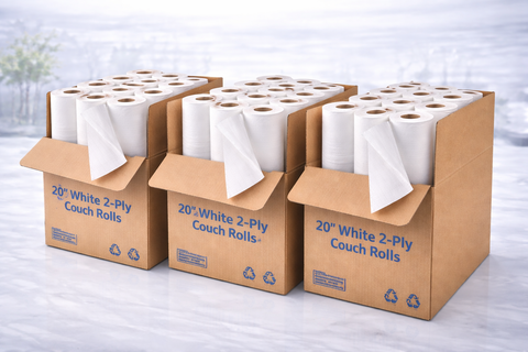 20” White 2-Ply Couch Rolls – Recycled (27 Rolls, 3 Case Set)