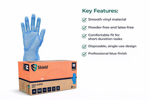 Shield Blue Vinyl Disposable Gloves – Powder Free (3000 Gloves)