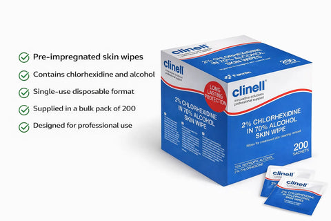 Clinell 2% Chlorhexidine in 70% Alcohol Skin Wipes (Pack of 200)