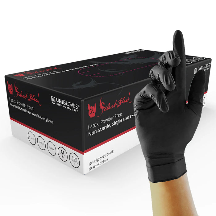 Select Black Latex Tattoo Artists Gloves – Powder Free – Unigloves GT002® (100 Gloves)