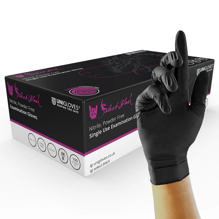 Unigloves GT003 Select Black Nitrile Gloves For Tattooing - Pack of 100