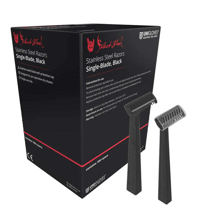 Unigloves Single Blade Black Razor - Pack of 100