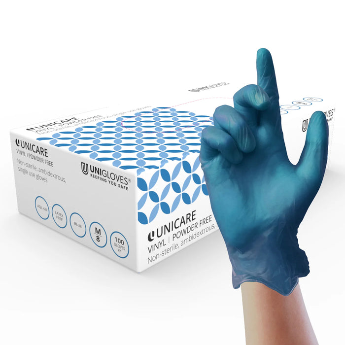 Unigloves GS008 Unicare Blue Vinyl Powder Free Gloves - Pack of 100