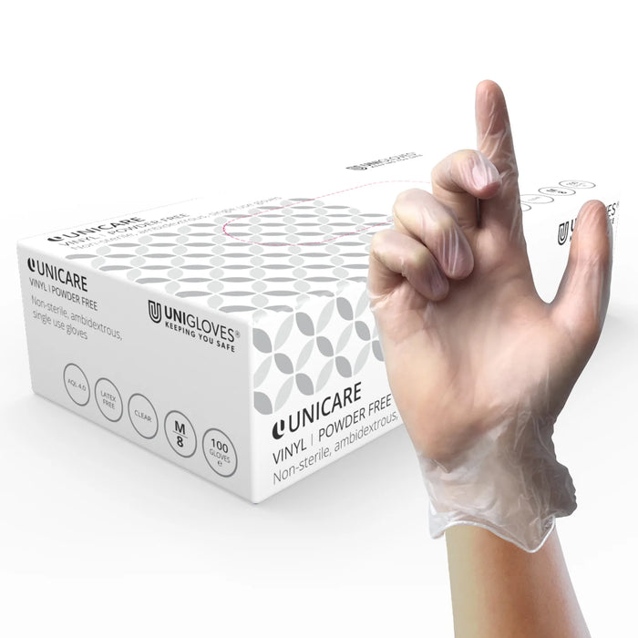 UNICARE GS006 Disposable Gloves Clear Vinyl Non-powdered Pack of 100