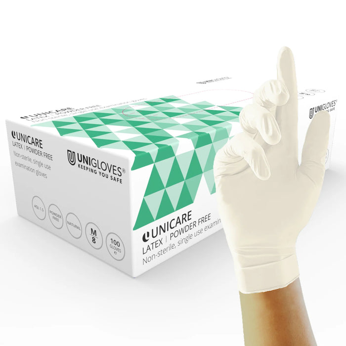 Unicare GS001 Extra-Strong Powder-Free Latex Disposable Gloves - Pack of 100