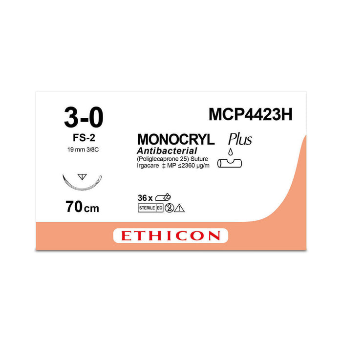 Monocryl™ Trade Plus 3‑0 Reverse‑Cutting Suture 70 cm (19 mm FS‑2, 3/8 Circle, Undyed)