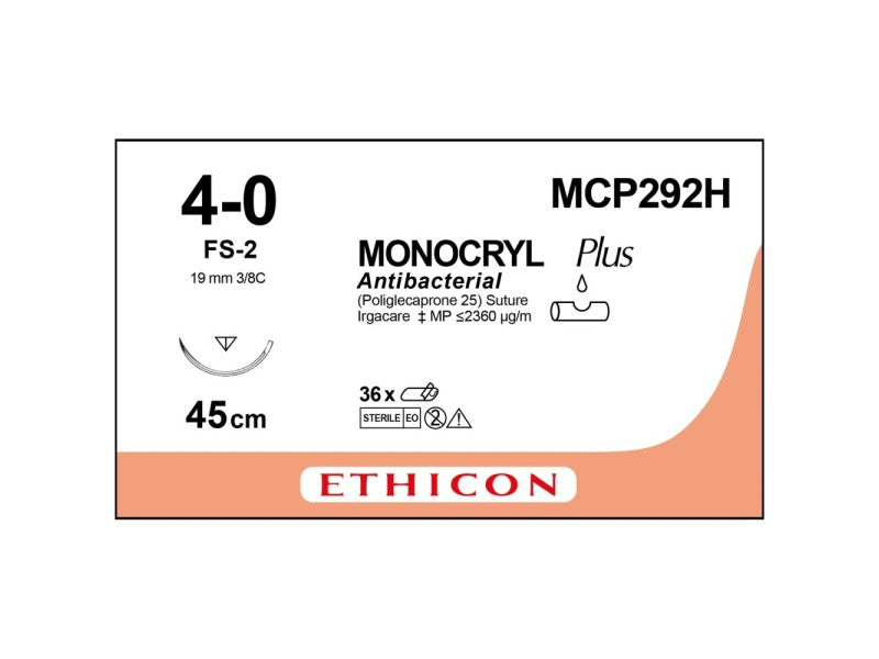 Monocryl™ Trade Plus 4‑0 Reverse‑Cutting Suture 45 cm (19 mm FS‑2, 3/8 Circle, Undyed)