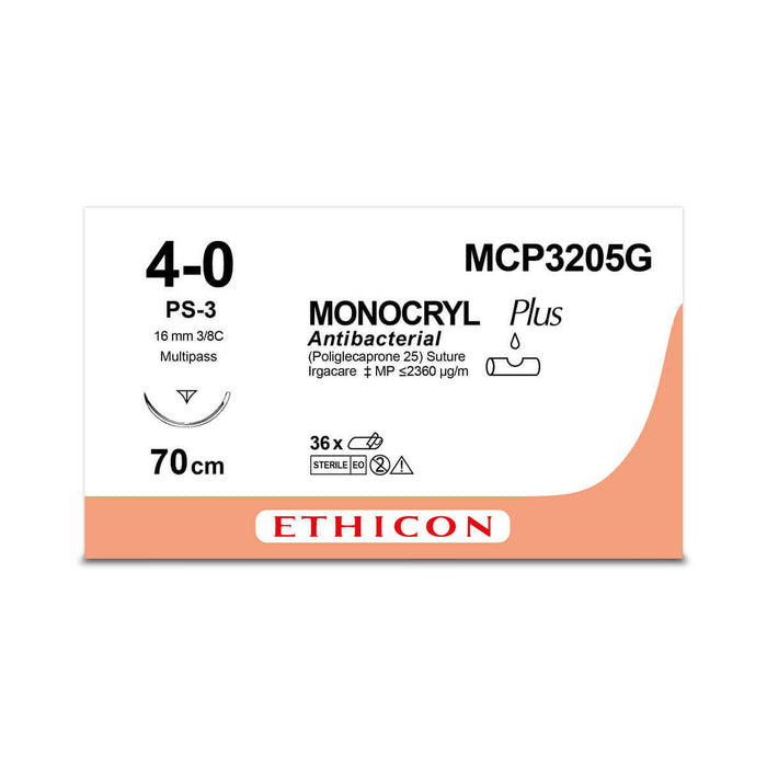 Monocryl™ Trade Plus 4‑0 PS‑3 Prime Taper‑Point Suture 70 cm (16 mm, 3/8 Circle, Undyed)