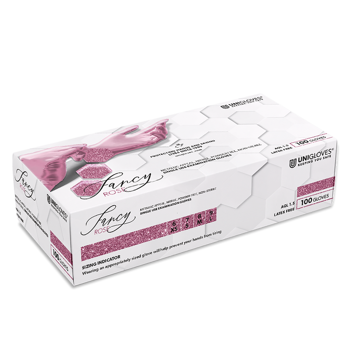 Unigloves Fancy Rose Powder Free Chemical Protection Nitrile Examination Gloves - Pack of 100