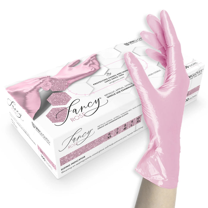 Unigloves Fancy Rose Powder Free Chemical Protection Nitrile Examination Gloves - Pack of 100