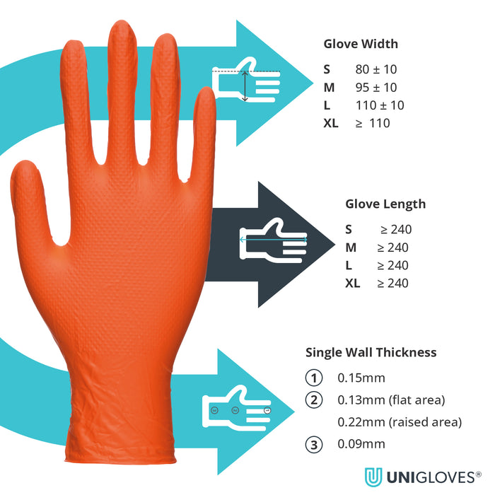 Unigloves GA005 PRO.TECT Orange – Diamond Grip – Heavy Duty - Disposable Nitrile Gloves – Powder Free - Pack of 100