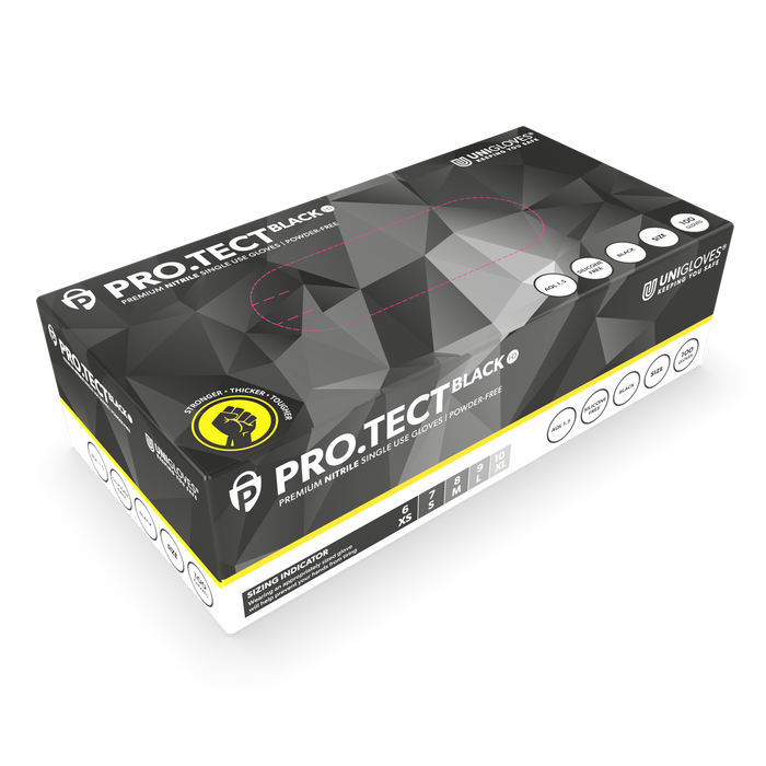 PRO.TECT GA006 Heavy Duty Black Powder Free Nitrile Gloves - Pack of 100