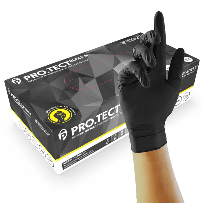 PRO.TECT GA006 Heavy Duty Black Powder Free Nitrile Gloves - Pack of 100