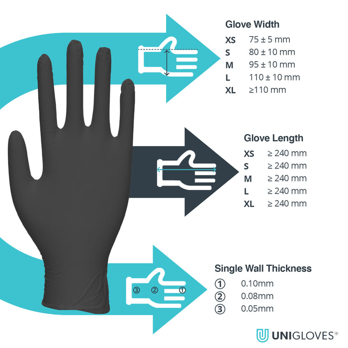 Unigloves GP003 Black Pearl Nitrile Gloves - Pack of 100