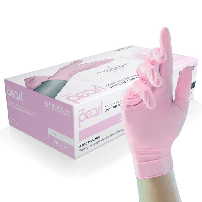 Unigloves GP005 Pink Pearl Powder-Free Disposable Nitrile Examination Gloves - Pack of 100