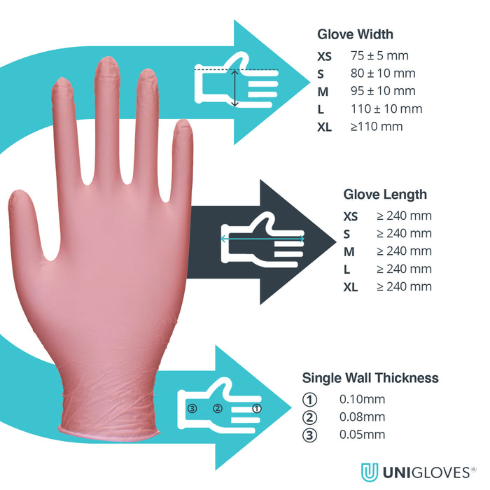 Pink Pearl Disposable Nitrile Examination Gloves – Powder Free – Unigloves GP005® (100 Gloves,1 Box)