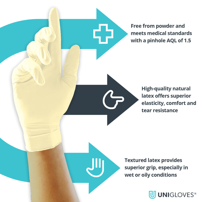 Unicare GS001 Extra-Strong Powder-Free Latex Disposable Gloves - Pack of 100