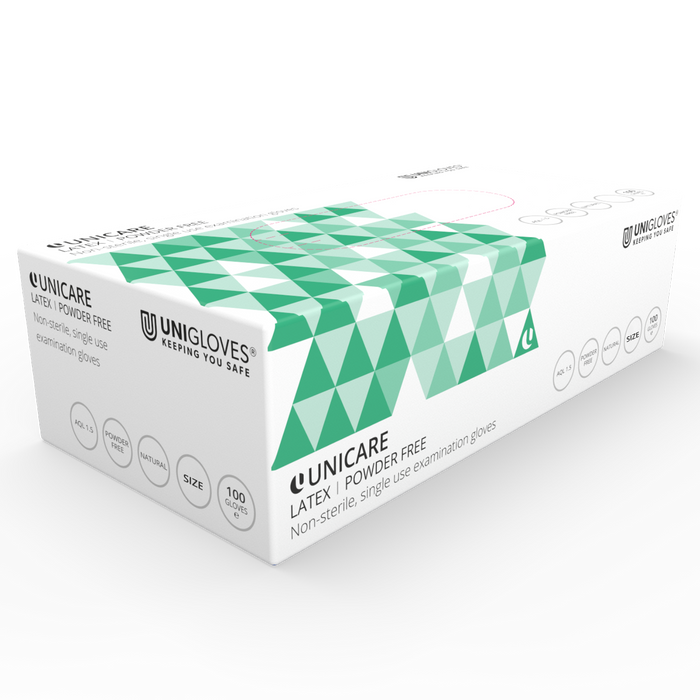 Unicare GS001 Extra-Strong Powder-Free Latex Disposable Gloves - Pack of 100