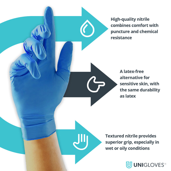 Unigloves GS003 Blue Unicare Disposable Nitrile Gloves – Medical Grade – Powder Free - Pack of 100