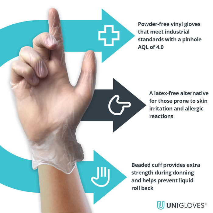 UNICARE GS006 Disposable Gloves Clear Vinyl Non-powdered Pack of 100