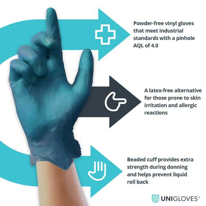 Unigloves GS008 Unicare Blue Vinyl Powder Free Gloves - Pack of 100