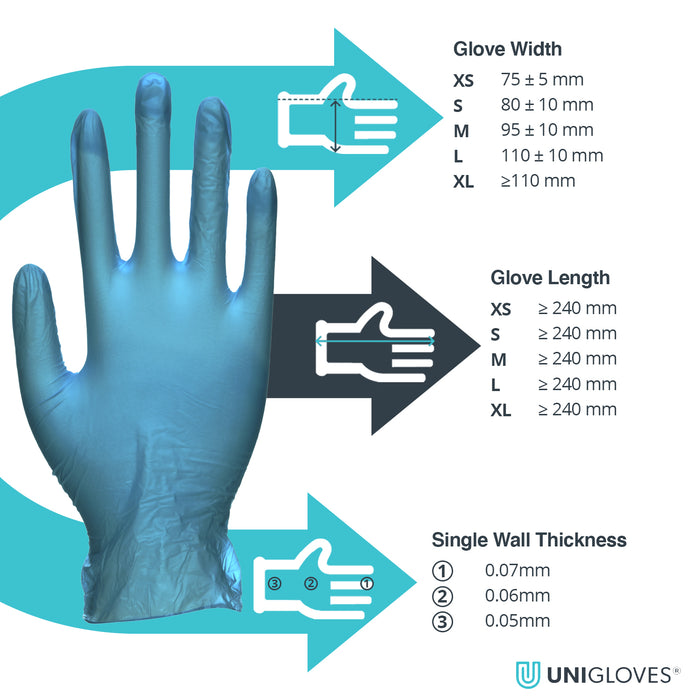 Unigloves GS008 Unicare Blue Vinyl Powder Free Gloves - Pack of 100