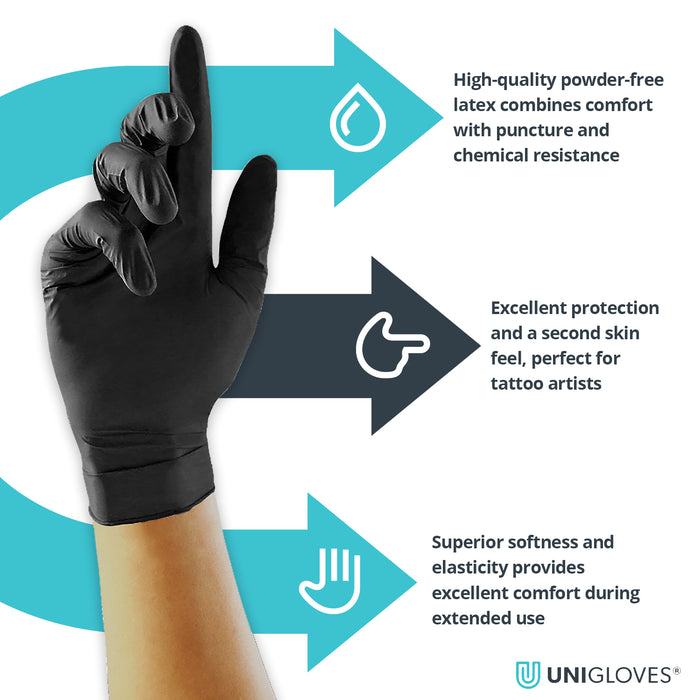 Unigloves Select Black Latex GT002 Tattoo Artists Gloves - Pack of 100