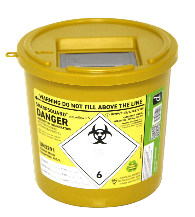 Sharpsguard 2.5L Yellow Sharps Container - Secure and Durable Disposal