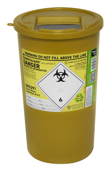 Sharpsguard 5L Yellow Sharps Container - Large Capacity Waste Disposal