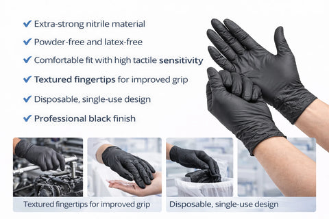 Pro Black Nitrile Disposable Gloves – Extra Strong, Powder Free (1000 Gloves)