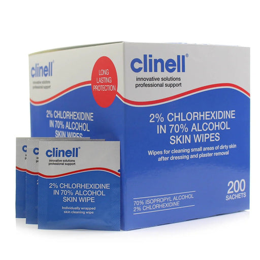 Clinell 2% Chlorhexidine in 70% Alcohol Skin Wipes – Pack of 200 - Champions Gloves