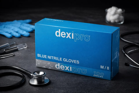 DexiPro Blue Nitrile Disposable Gloves – Powder Free (3000 Gloves)
